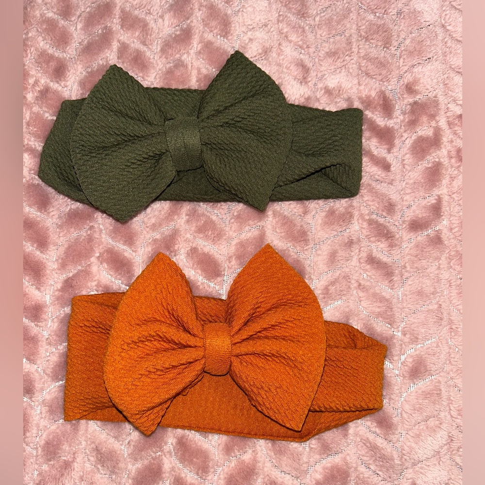 Toddler Bow Headband Set - Olive Green and Orange